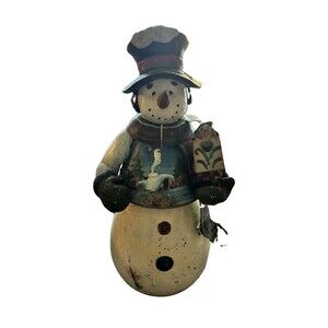 Large Primitive Folk Art Metal Snowman Christmas Decor Birdhouse Rustic 19”